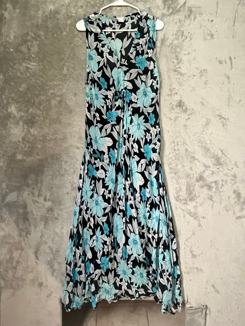 Vintage Y2K Fairycore Floral Sequin Maxi Dress Whimsical Blue Black Cottagecore